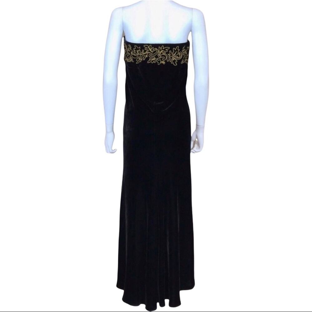 Ralph Lauren Black Velvet Maxi Gown Embellished Gold Applique Black Tag - Picture 4 of 6